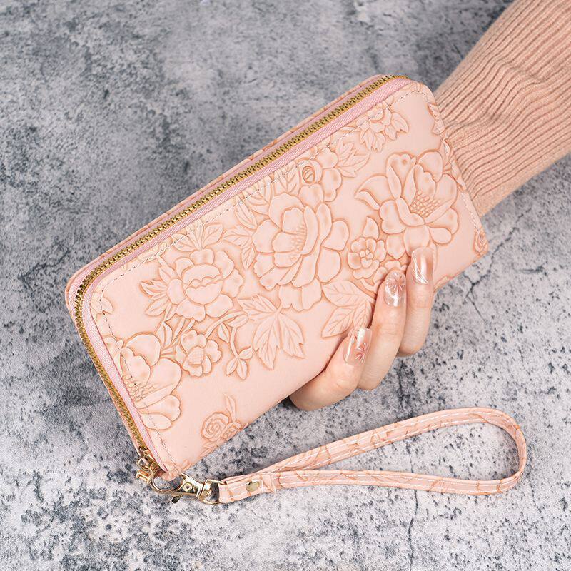 Monedero tarjetero floral con cremallera y asa de muñeca