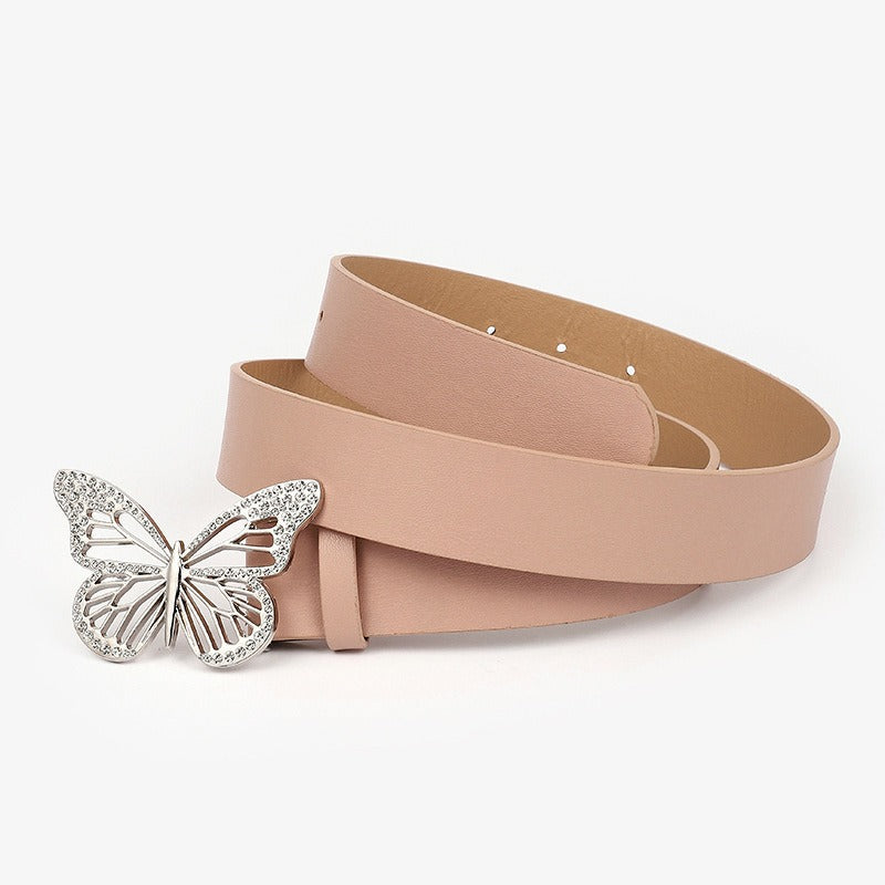 New Butterfly Water Diamond Buckle Belt Women's Simple Versatile Decorative Dress Jeans Belt Women