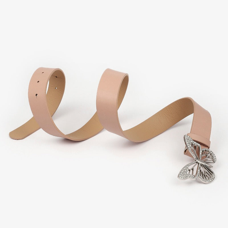 New Butterfly Water Diamond Buckle Belt Women's Simple Versatile Decorative Dress Jeans Belt Women