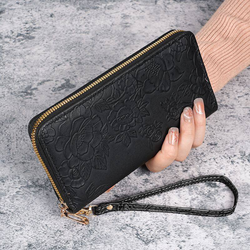Monedero tarjetero floral con cremallera y asa de muñeca