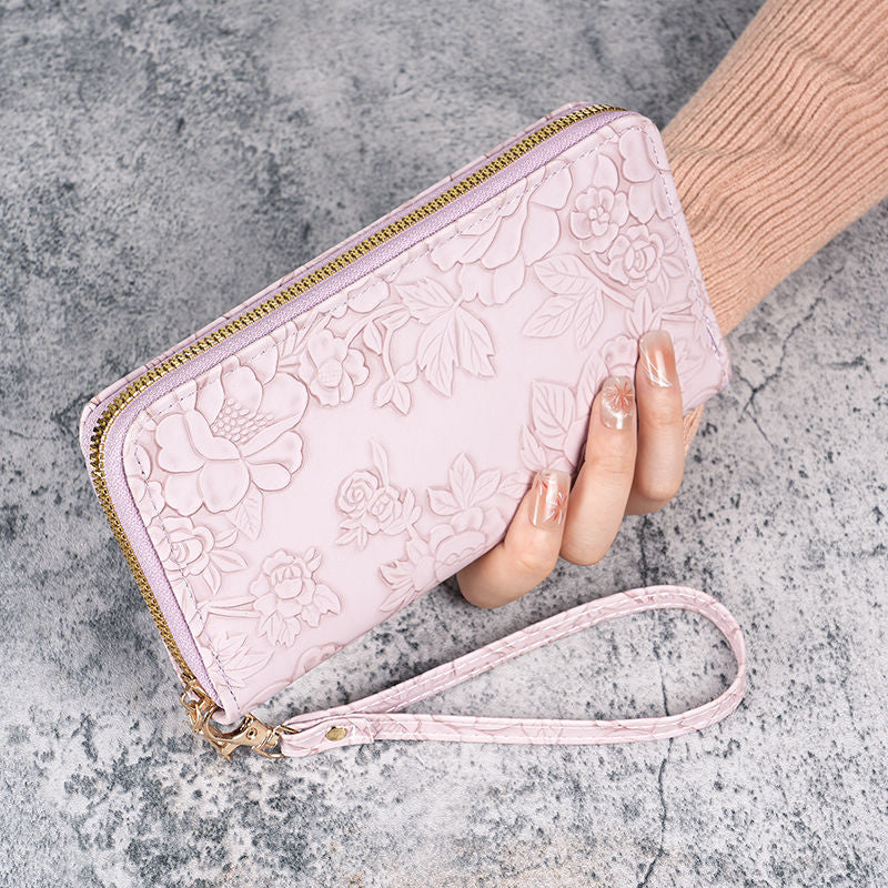 Monedero tarjetero floral con cremallera y asa de muñeca