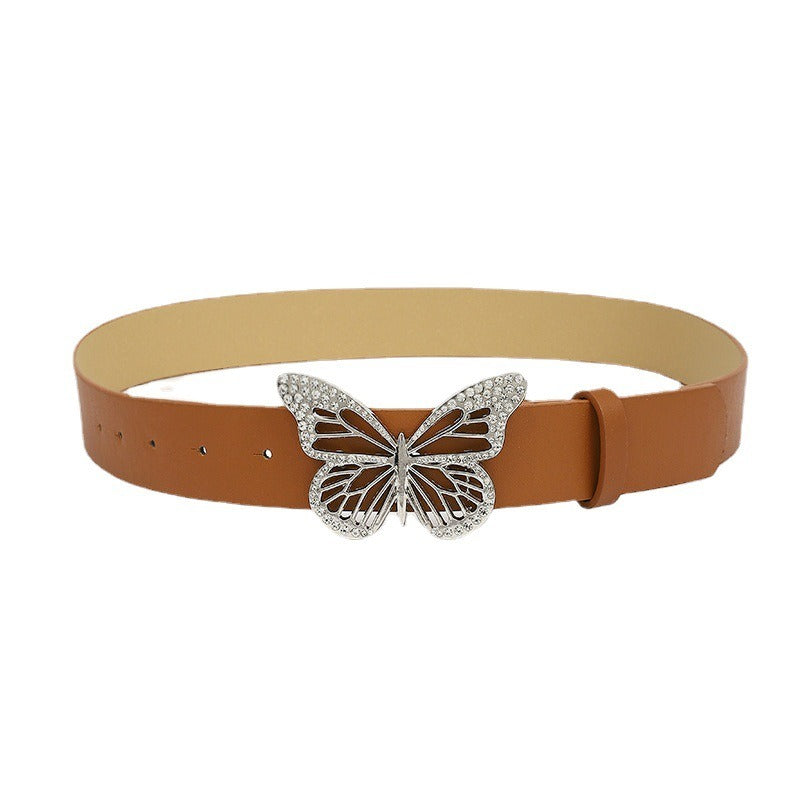 New Butterfly Water Diamond Buckle Belt Women's Simple Versatile Decorative Dress Jeans Belt Women