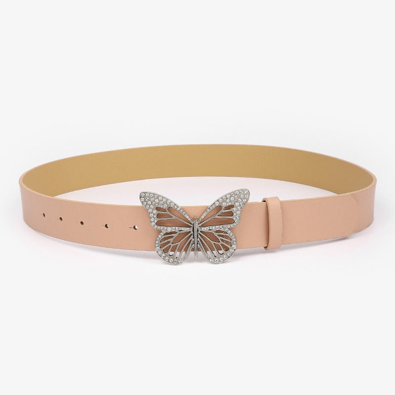 New Butterfly Water Diamond Buckle Belt Women's Simple Versatile Decorative Dress Jeans Belt Women