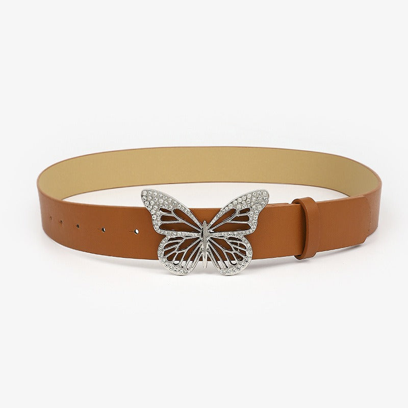 New Butterfly Water Diamond Buckle Belt Women's Simple Versatile Decorative Dress Jeans Belt Women