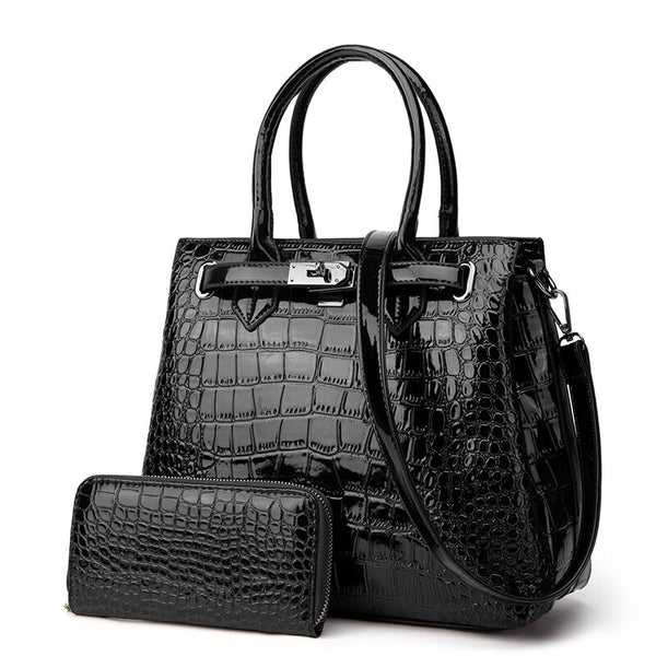 Bolso de mano efecto cocodrilo con cartera