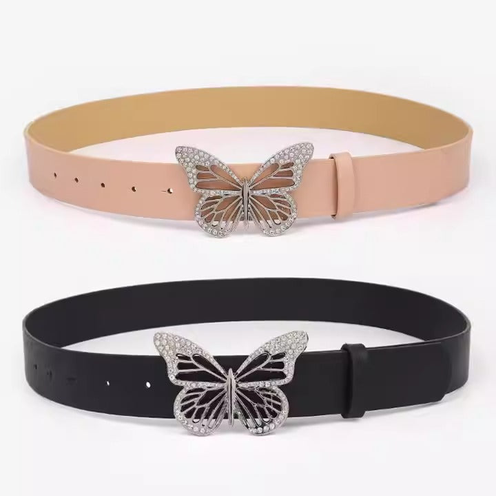 New Butterfly Water Diamond Buckle Belt Women's Simple Versatile Decorative Dress Jeans Belt Women