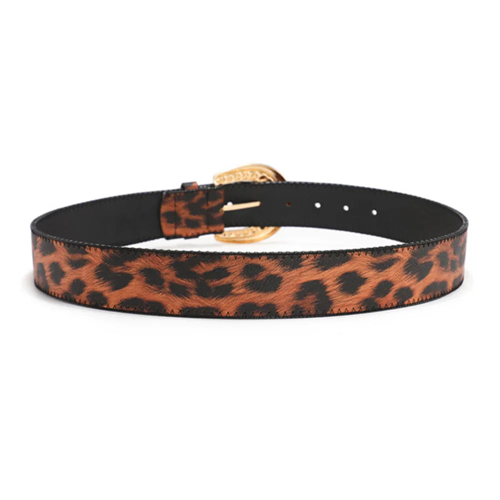 Ladies Good Quality PU Leather Belts Women's Casual Fashion Design Leopard Yellow Belt for Women Skirt