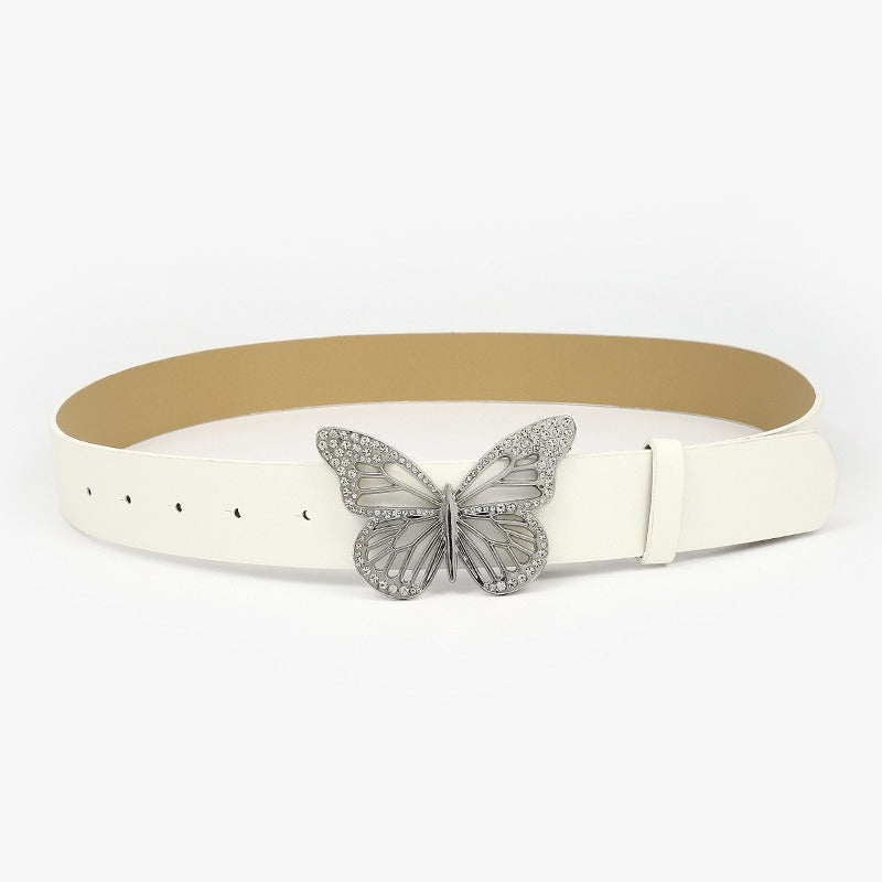 New Butterfly Water Diamond Buckle Belt Women's Simple Versatile Decorative Dress Jeans Belt Women