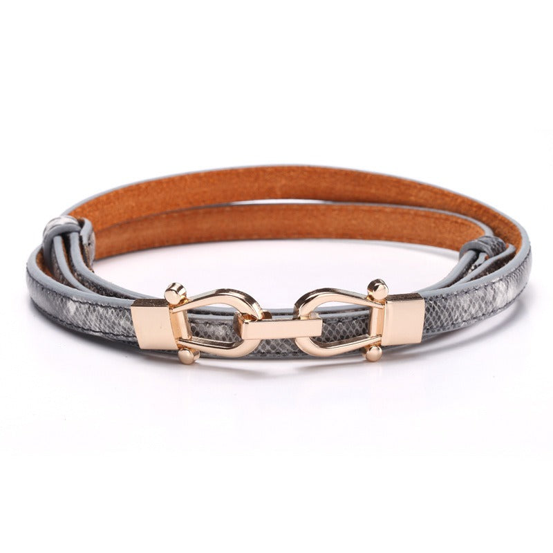 Snake Pattern Crown Button Women's Fine Leather Belt Belt Belt Women's Fashion Dress Belt Fashion Decoration