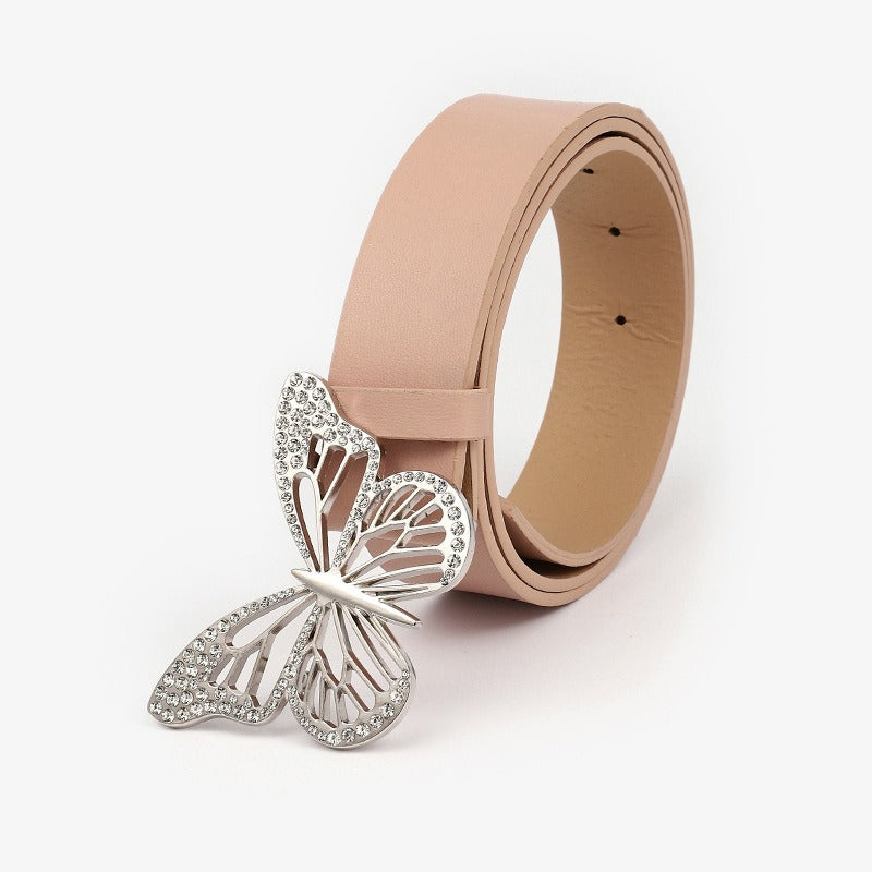 New Butterfly Water Diamond Buckle Belt Women's Simple Versatile Decorative Dress Jeans Belt Women
