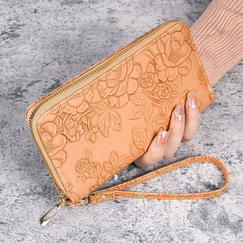 Monedero tarjetero floral con cremallera y asa de muñeca