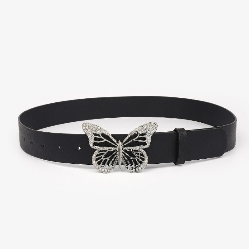 New Butterfly Water Diamond Buckle Belt Women's Simple Versatile Decorative Dress Jeans Belt Women