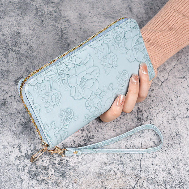 Monedero tarjetero floral con cremallera y asa de muñeca