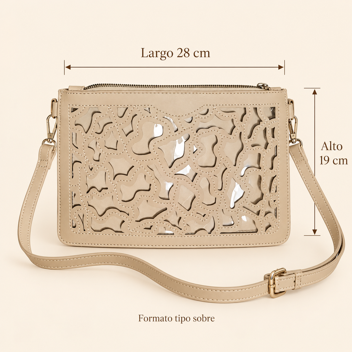 Medidas del bolso Nora: 28 cm de largo y 19 cm de alto.
