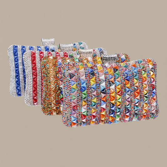 Clutch pedrería fondo greige