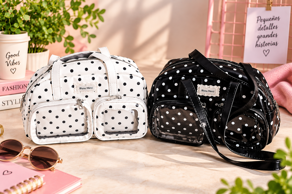 Bolso Pippa de lunares, vista frontal.
